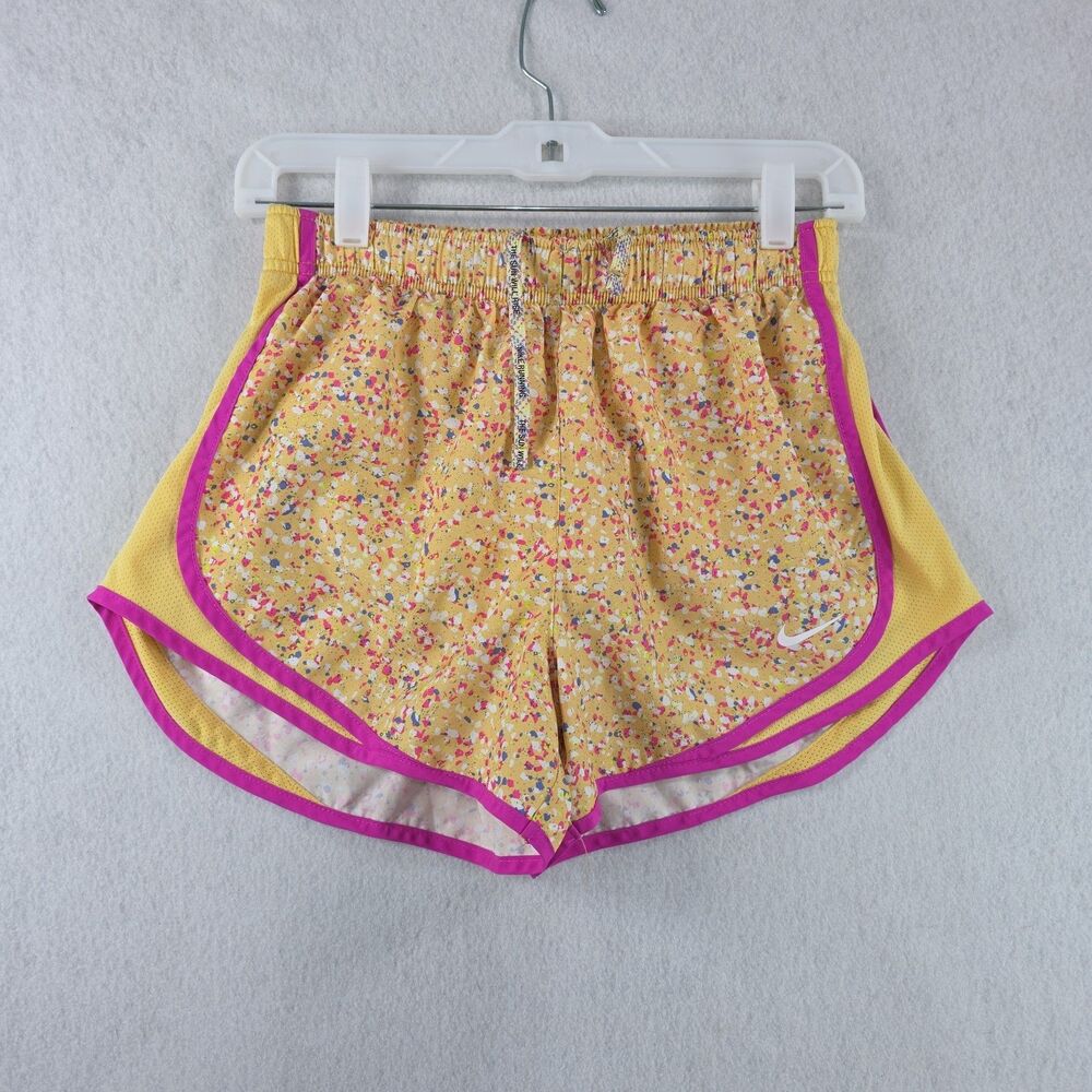 Nike Dri Fit Running Shorts Icon Tempo Size Small 3" Inseam Yellow Pink Confetti